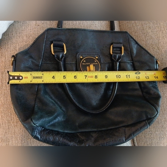 Elliott Lucca Black Genuine Leather Turn Lock Double Handle Bag - Picture 11 of 11